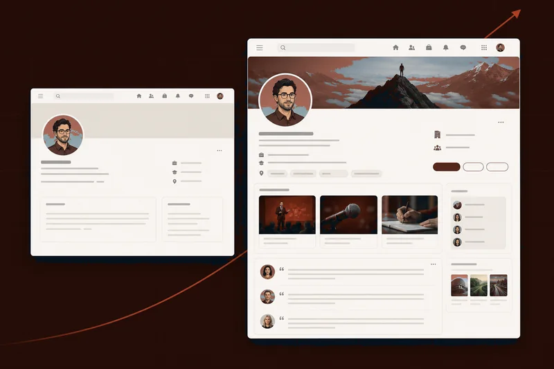 Illustration of a LinkedIn profile before and after optimization