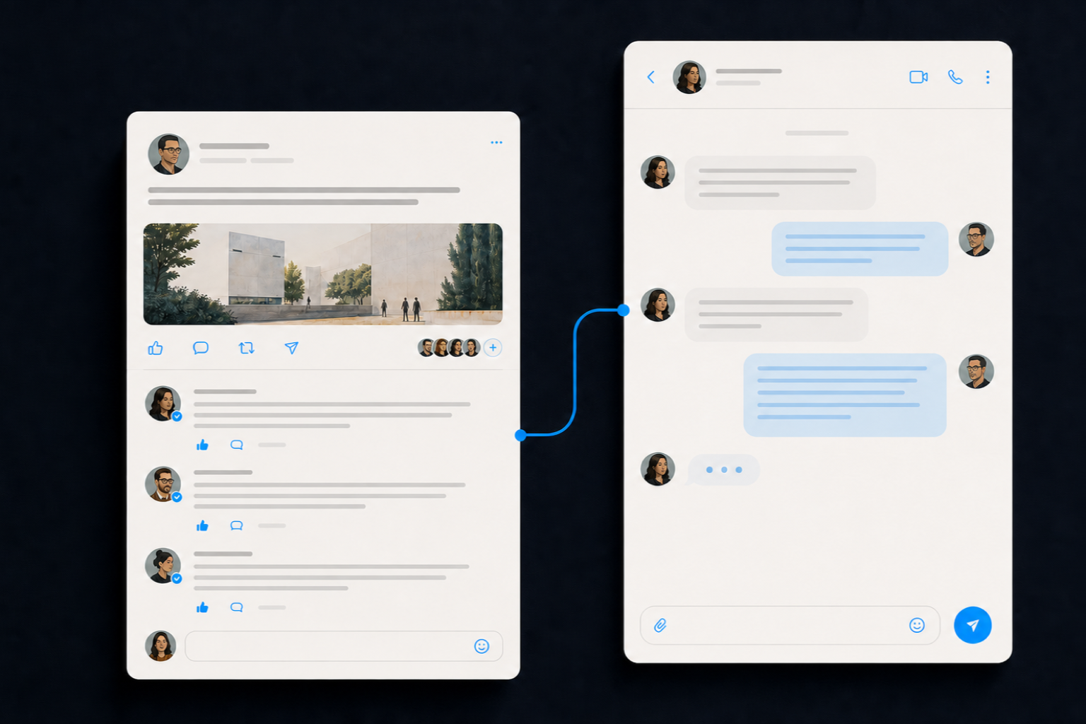 Public professional engagement progressing into a private buyer conversation