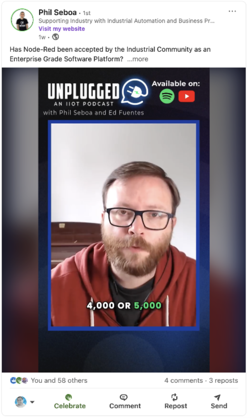 Unplugged podcast clip earning 58+ reactions on LinkedIn